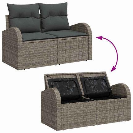 Trädgårdsoffset med kudde med lagring 11 pcs Grå Poly rattan