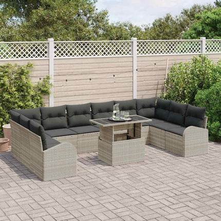 Trädgårdsoffset med lagring 11 pcs Ljusgrå Poly rattan