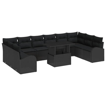 Trädgårdsoffset med kudde med lagring 11 pcs Svart Poly rattan