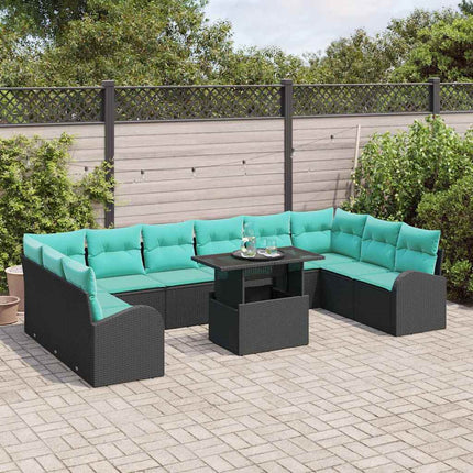Trädgårdsoffset med kudde med lagring 11 pcs Svart Poly rattan