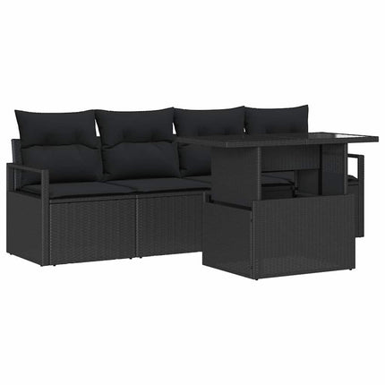 Trädgårdsoffset med kudde med lagring 5 pcs Svart Poly rattan