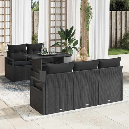 Trädgårdsoffset med kudde med lagring 6 pcs Svart Poly rattan