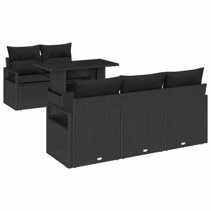 Trädgårdsoffset med kudde med lagring 6 pcs Svart Poly rattan