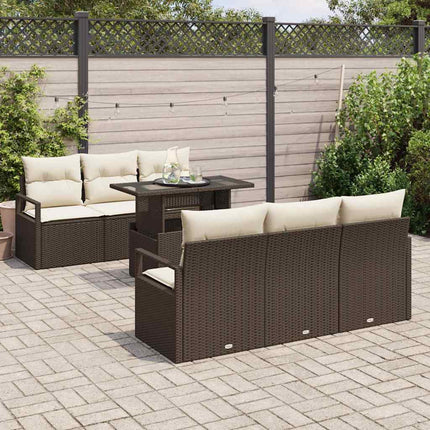 Trädgårdsoffset med kudde med lagring 7 pcs Brun Poly rattan