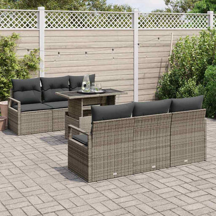 Trädgårdsoffset med kudde med lagring 7 pcs Grå Poly rattan