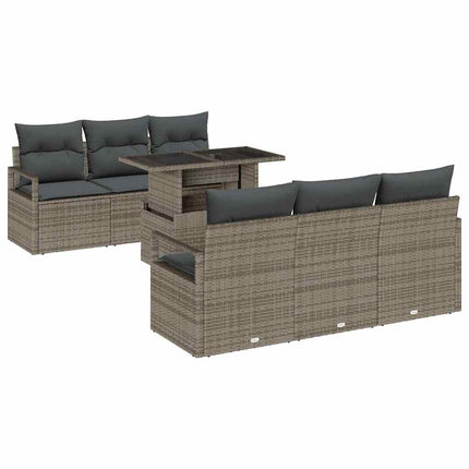 Trädgårdsoffset med kudde med lagring 7 pcs Grå Poly rattan