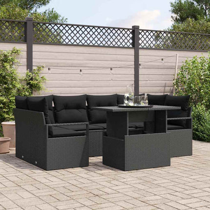 Trädgårdsoffset med lagring 7 pcs Svart Poly rattan