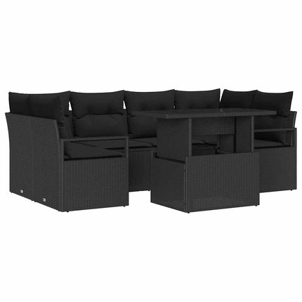 Trädgårdsoffset med lagring 7 pcs Svart Poly rattan