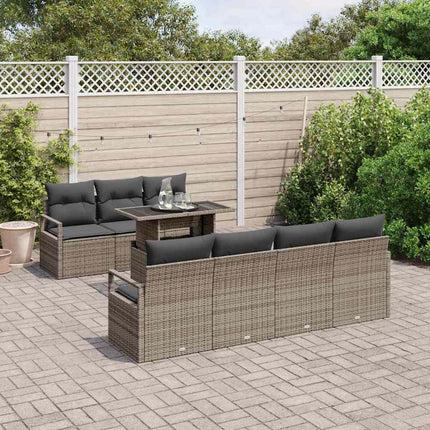 Trädgårdsoffset med kudde med lagring 8 pcs Grå Poly rattan
