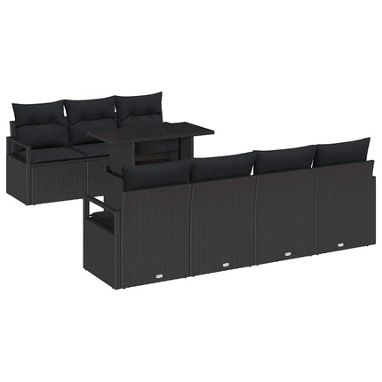 Trädgårdsoffset med kudde med lagring 8 pcs Svart Poly rattan