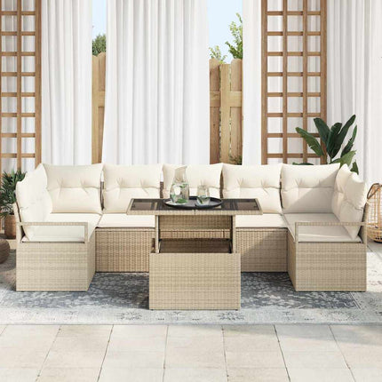 Trädgårdsoffset med lagring 8 pcs Beige Poly rattan