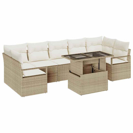 Trädgårdsoffset med lagring 8 pcs Beige Poly rattan