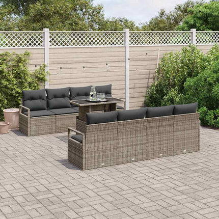 Trädgårdsoffset med kudde med lagring 9 pcs Grå Poly rattan