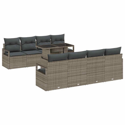 Trädgårdsoffset med kudde med lagring 9 pcs Grå Poly rattan