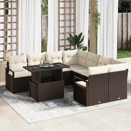 Trädgårdsoffset med kudde med lagring 9 pcs Brun Poly rattan