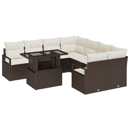 Trädgårdsoffset med kudde med lagring 9 pcs Brun Poly rattan