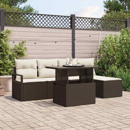 Trädgårdsoffset med lagring 6 pcs Brun Poly rattan