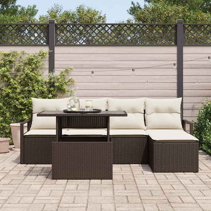 Trädgårdsoffset med lagring 6 pcs Brun Poly rattan