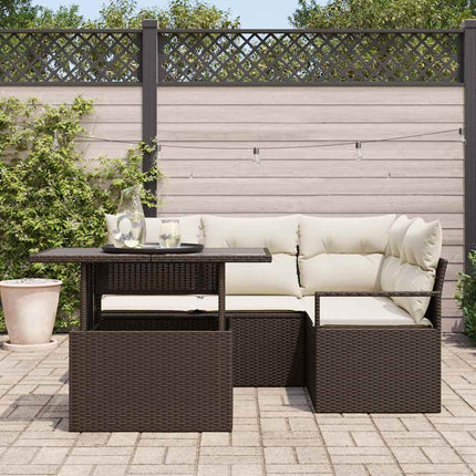 Trädgårdsoffset med kudde med lagring 5 pcs Brun Poly rattan