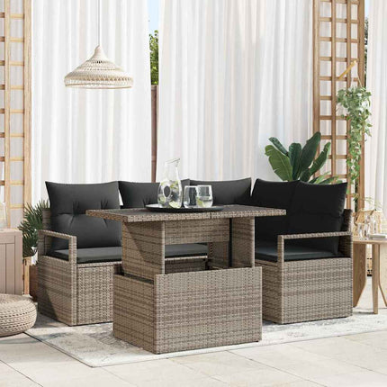 Trädgårdsoffset med kudde med lagring 5 pcs Grå Poly rattan