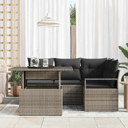 Trädgårdsoffset med kudde med lagring 5 pcs Grå Poly rattan