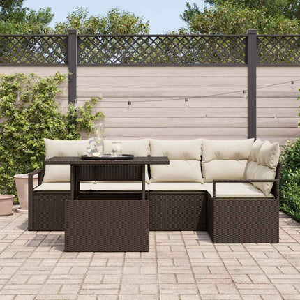 Trädgårdsoffset med kudde med lagring 6 pcs Brun Poly rattan