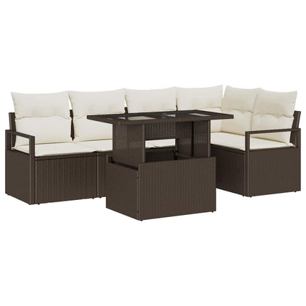 Trädgårdsoffset med kudde med lagring 6 pcs Brun Poly rattan