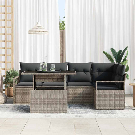 Trädgårdsoffset med kudde med lagring 6 pcs Grå Poly rattan