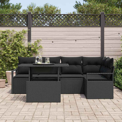 Trädgårdsoffset med lagring 6 pcs Svart Poly rattan