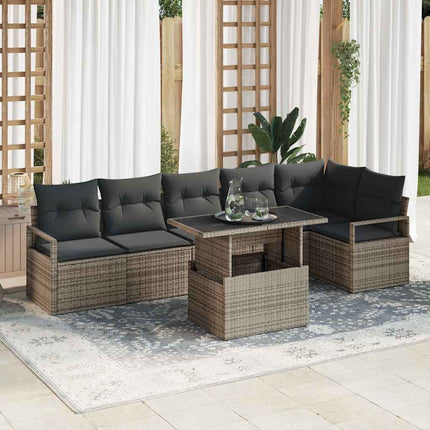 Trädgårdsoffset med lagring 7 pcs Grå Poly rattan