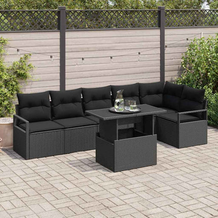 Trädgårdsoffset med kudde med lagring 7 pcs Svart Poly rattan