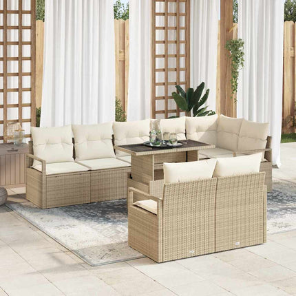 Trädgårdsoffset med lagring 9 pcs Beige Poly rattan