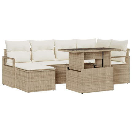Trädgårdsoffset 7 st Beige Poly rattan