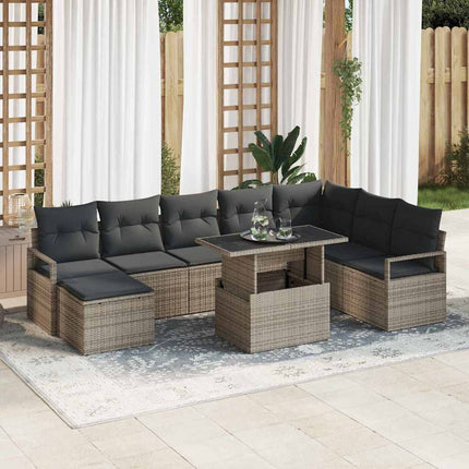 Trädgårdsoffset med lagring 9 pcs Grå Poly rattan