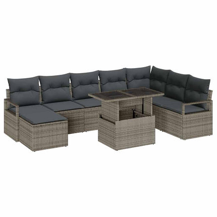 Trädgårdsoffset med lagring 9 pcs Grå Poly rattan