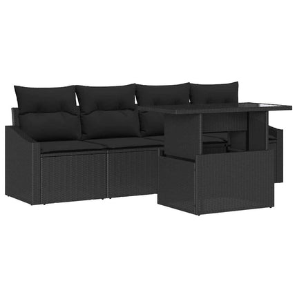Trädgårdsoffset med lagring 5 pcs Svart Poly rattan