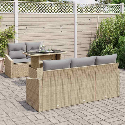 Trädgårdsoffset med kudde med lagring 6 pcs Beige konstrotting