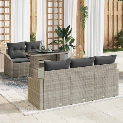 Trädgårdsoffset med kudde 6 pcs Ljusgrå konstrotting