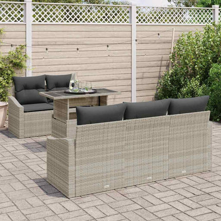 Trädgårdsoffset med kudde 6 pcs Ljusgrå konstrotting