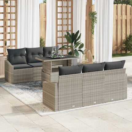 Trädgårdsoffset med lagring 7 pcs Ljusgrå Poly rattan