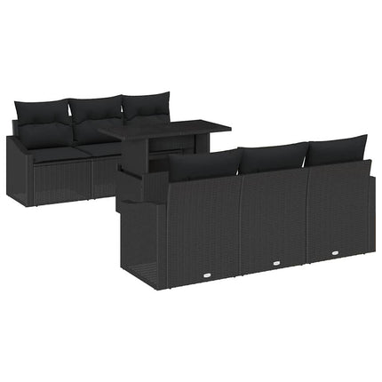Trädgårdsoffset med kudde med lagring 7 pcs Svart konstrotting