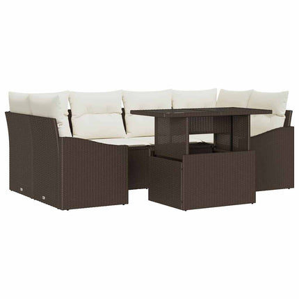 Trädgårdsoffset med lagring 7 pcs Brun Poly rattan