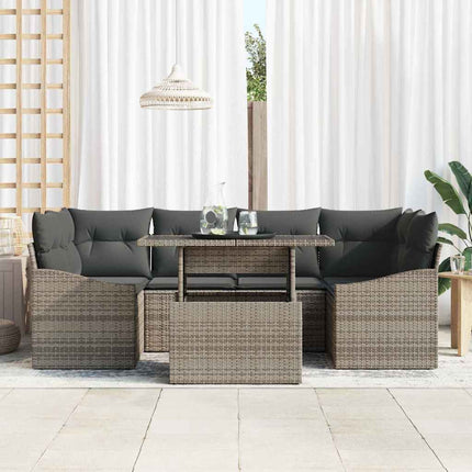 Trädgårdsoffset med lagring 7 pcs Grå Poly rattan