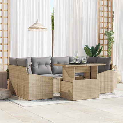 Trädgårdsoffset med kudde med lagring 7 pcs Beige konstrotting