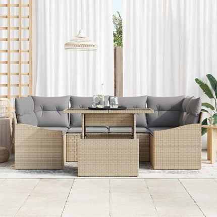 Trädgårdsoffset med kudde med lagring 7 pcs Beige konstrotting