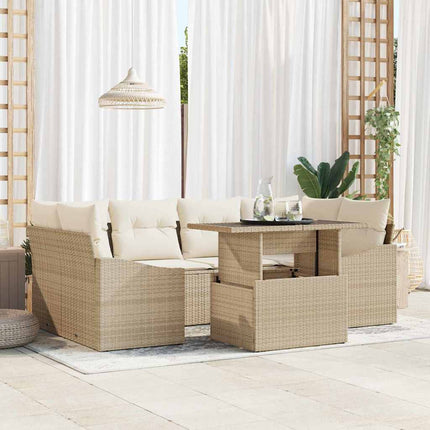 Trädgårdsoffset med lagring 7 pcs Beige Poly rattan