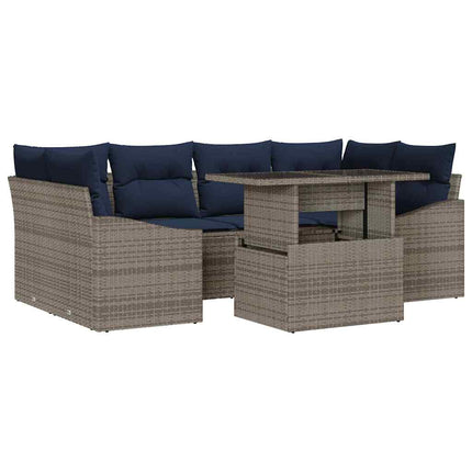 Trädgårdsoffset med lagring 7 pcs Grå Poly rattan