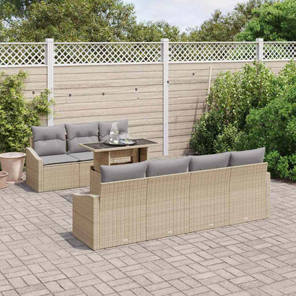 Trädgårdsoffset med kudde med lagring 8 pcs Beige konstrotting