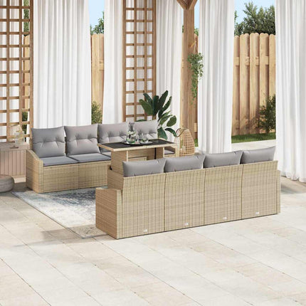 Trädgårdsoffset med kudde med lagring 9 pcs Beige konstrotting