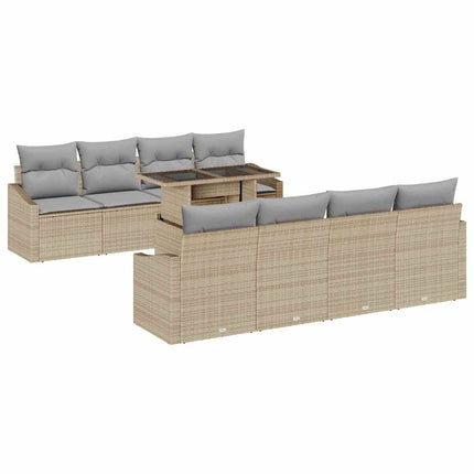 Trädgårdsoffset med kudde med lagring 9 pcs Beige konstrotting